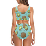 Kiwi blue background Chest Bowknot High Waisted Bikini Swimsuit