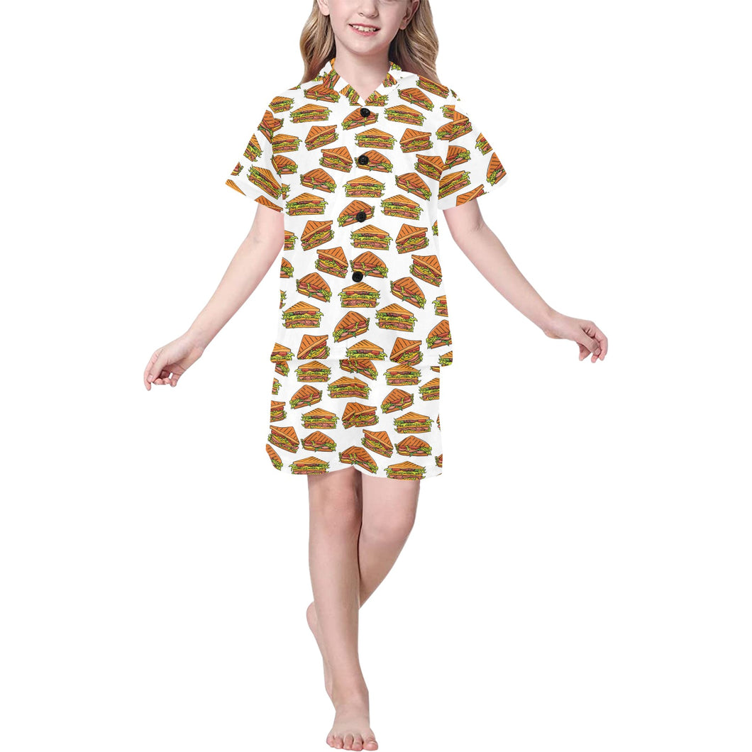 Sandwich Pattern Print Design 02 Kids' Boys' Girls' V-Neck Short Pajama Set