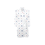 Anchor rudder nautical design pattern Men's Long Sleeve Belted Night Robe