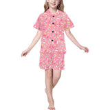 Pink donut glaze candy pattern Kids' Boys' Girls' V-Neck Short Pajama Set