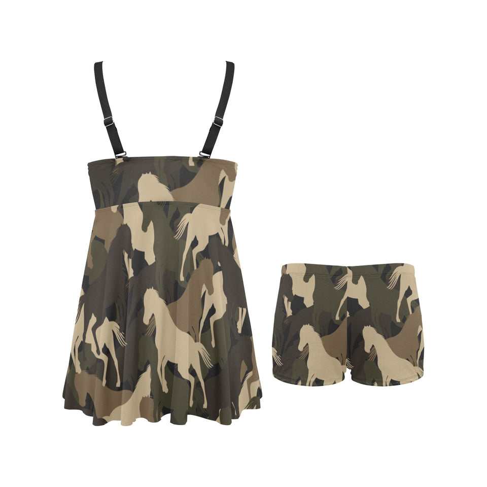 Horse Camouflage Pattern Chest Sexy Pleated Two Piece Swim Dress