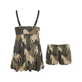 Horse Camouflage Pattern Chest Sexy Pleated Two Piece Swim Dress