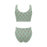 Hippopotamus Pattern Print Design 02 Chest Bowknot High Waisted Bikini Swimsuit