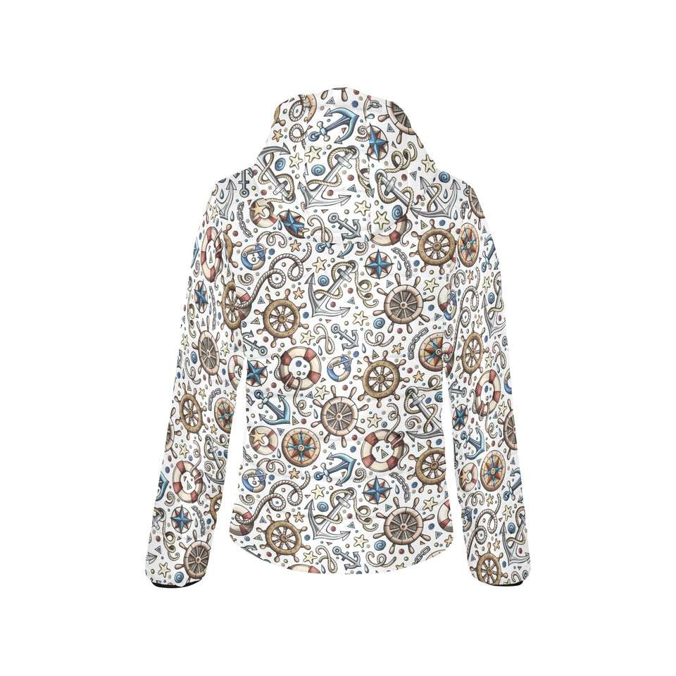 Cute nautical steering wheel anchor pattern Women's Padded Hooded Jacket