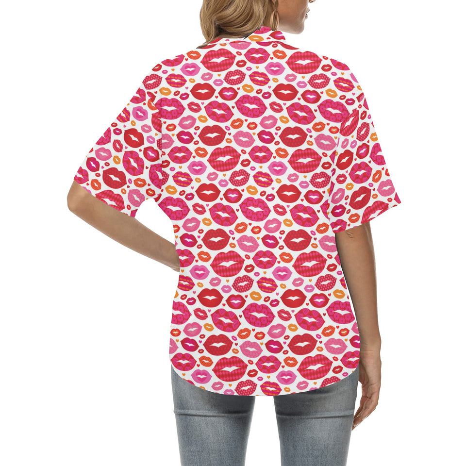 Lips Pattern Print Design 01 Women's All Over Print Hawaiian Shirt