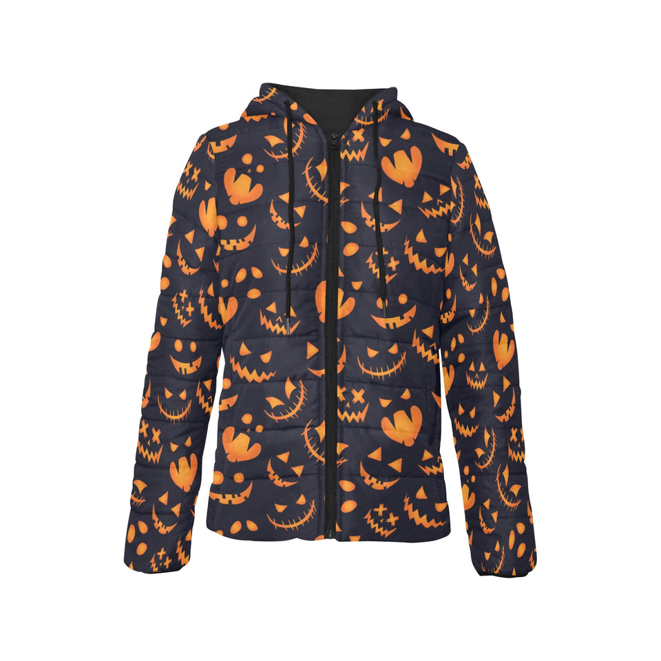Halloween pattern Pumpkin background Women's Padded Hooded Jacket