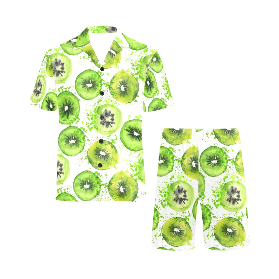 Watercolor kiwi pattern Men's V-Neck Short Pajama Set