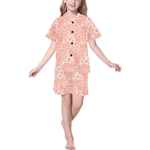 Snake lilies flower pattern Kids' Boys' Girls' V-Neck Short Pajama Set