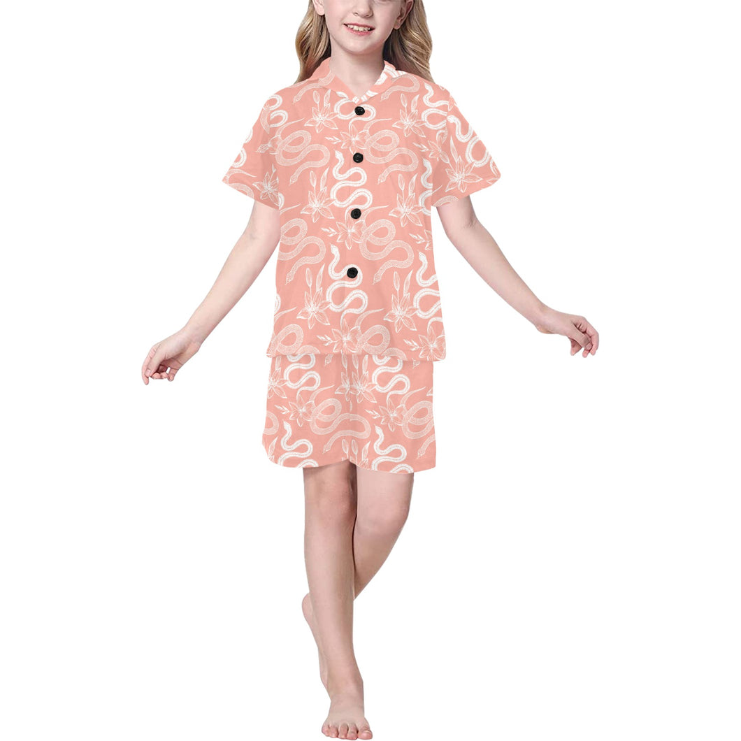 Snake lilies flower pattern Kids' Boys' Girls' V-Neck Short Pajama Set