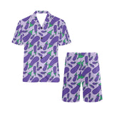 Eggplant Pattern Print Design 03 Men's V-Neck Short Pajama Set