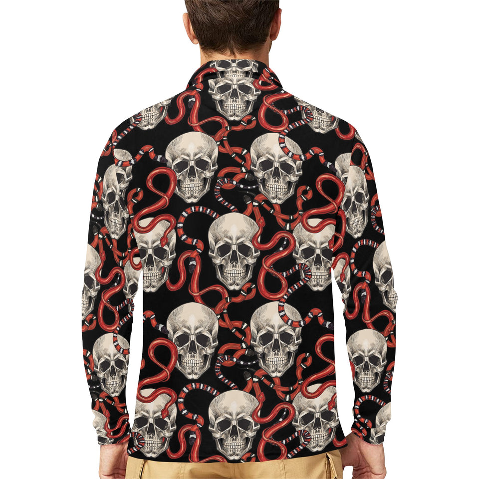 Red snake skull pattern Men's Long Sleeve Polo Shirt