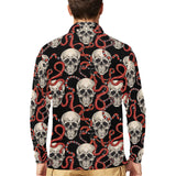 Red snake skull pattern Men's Long Sleeve Polo Shirt