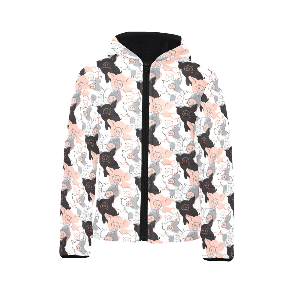 Pig Pattern Print Design 05 Kids' Boys' Girls' Padded Hooded Jacket