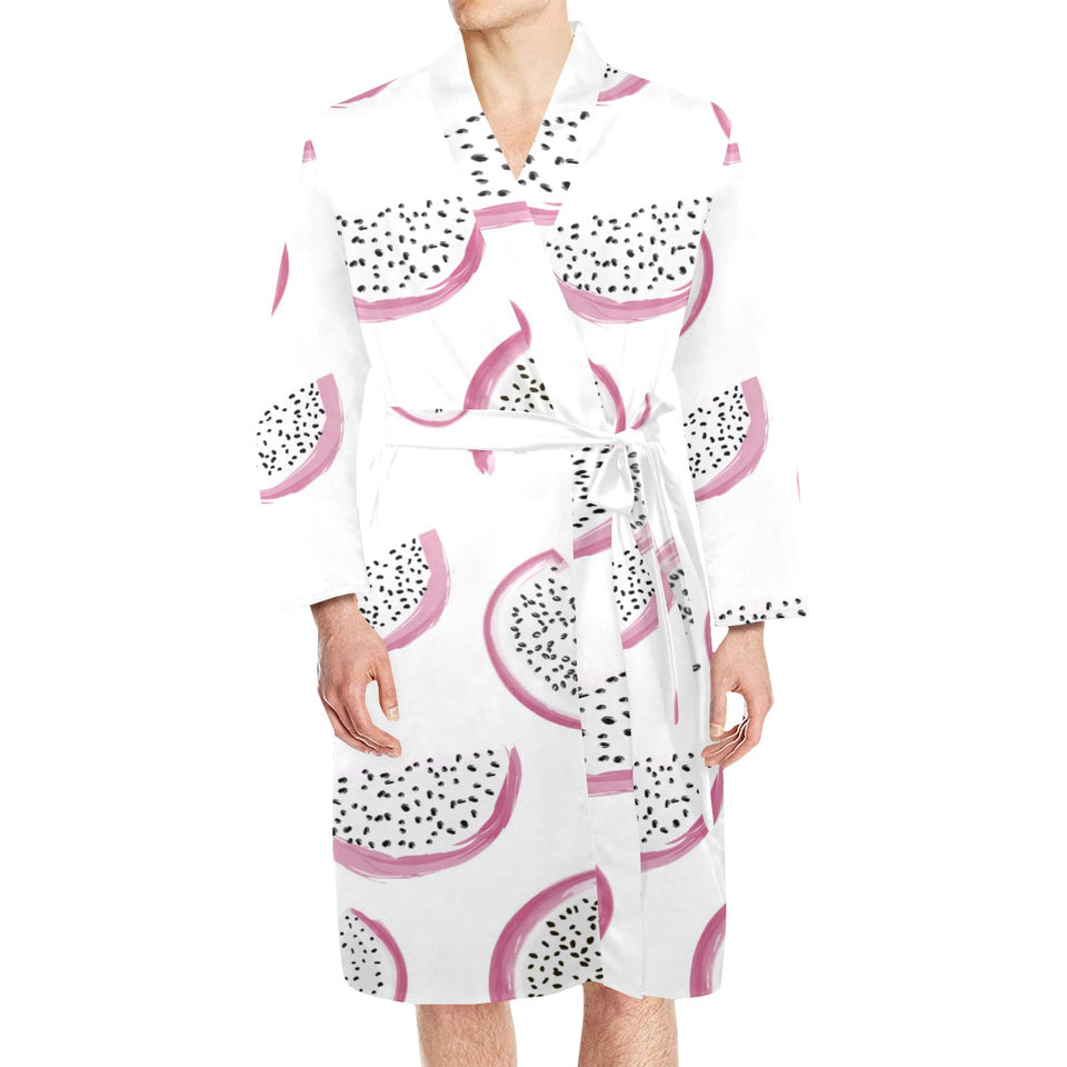 dragon fruit pattern Men's Long Sleeve Belted Night Robe