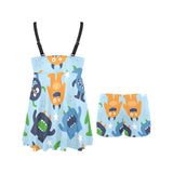 Alien Pattern Print Design 04 Chest Sexy Pleated Two Piece Swim Dress
