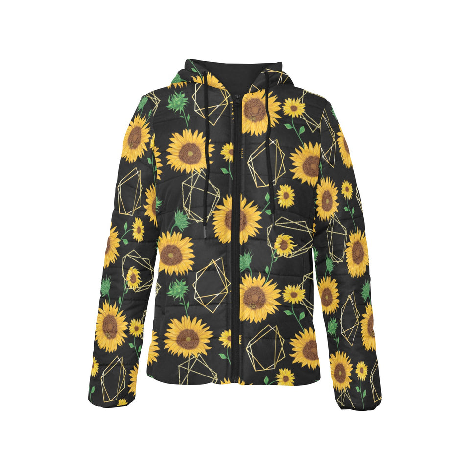 sunflower golden polygonal shapes Women's Padded Hooded Jacket