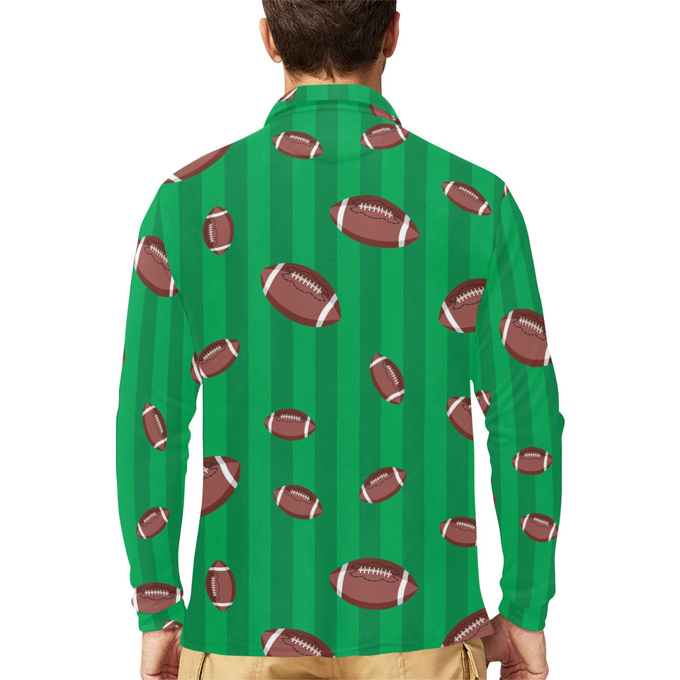 American football ball field background Men's Long Sleeve Polo Shirt