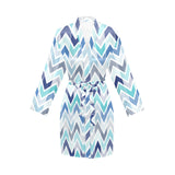 zigzag chevron blue pattern Women's Long Sleeve Belted Night Robe