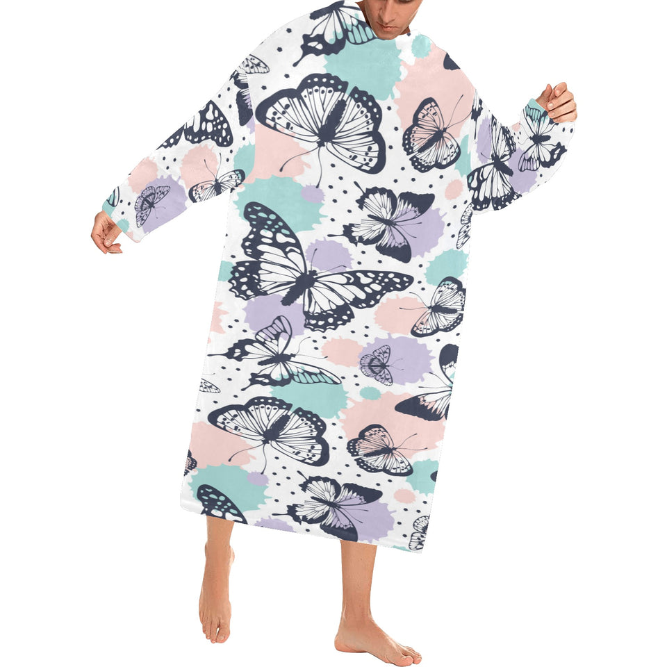 Butterfly pattern Blanket Robe with Sleeves