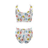 Siberian husky and colorful circle pattern Chest Bowknot High Waisted Bikini Swimsuit