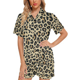 Leopard print design pattern Women's V-Neck Short Pajama Set