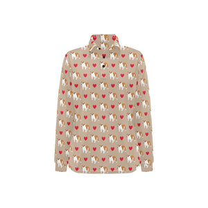 English Bulldog Pattern Print Design 05 Women's Long Sleeve Polo Shirt