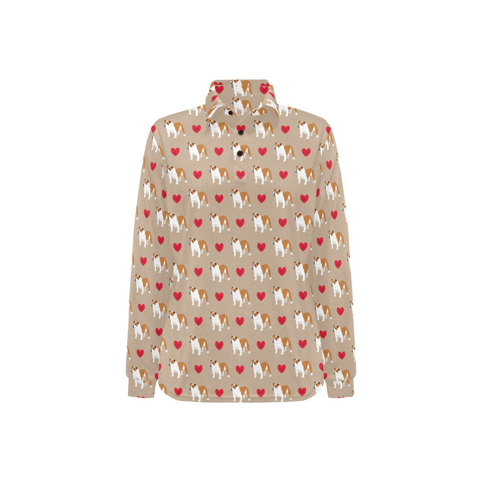 English Bulldog Pattern Print Design 05 Women's Long Sleeve Polo Shirt