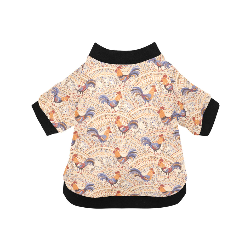 Cute rooster chicken cock floral ornament backgrou All Over Print Pet Dog Round Neck Fuzzy Shirt