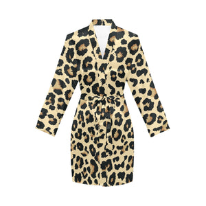 Leopard print design pattern Women's Long Sleeve Belted Night Robe