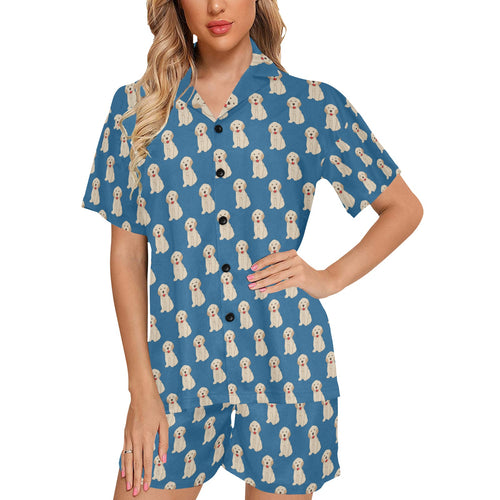 Golden Retriever Pattern Print Design 03 Women's V-Neck Short Pajama Set