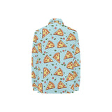 Hand drawn pizza blue background Women's Long Sleeve Polo Shirt