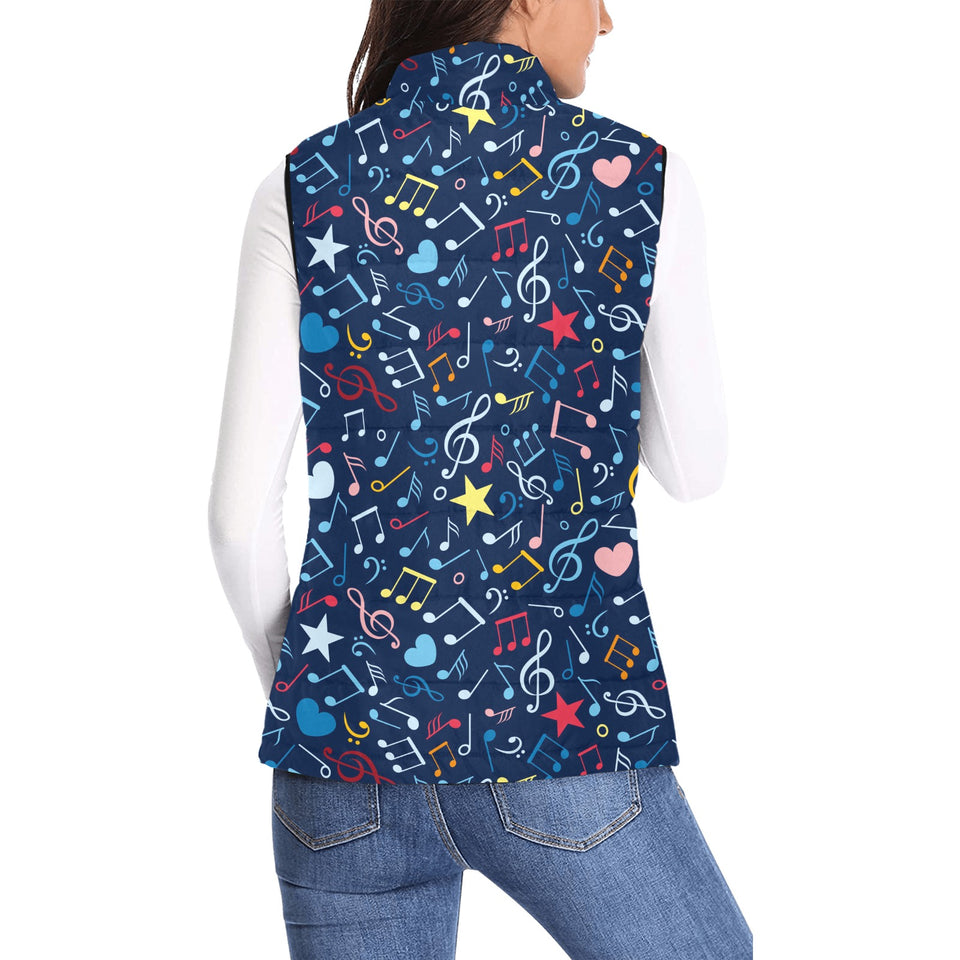 Music Notes Pattern Print Design 03 Women's Padded Vest