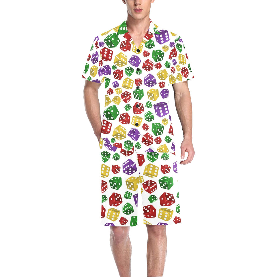 Dice Pattern Print Design 03 Men's V-Neck Short Pajama Set