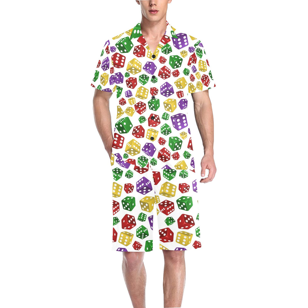 Dice Pattern Print Design 03 Men's V-Neck Short Pajama Set