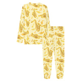 Saxophone cornet pattern yellow background Women's All Over Print Pajama Set