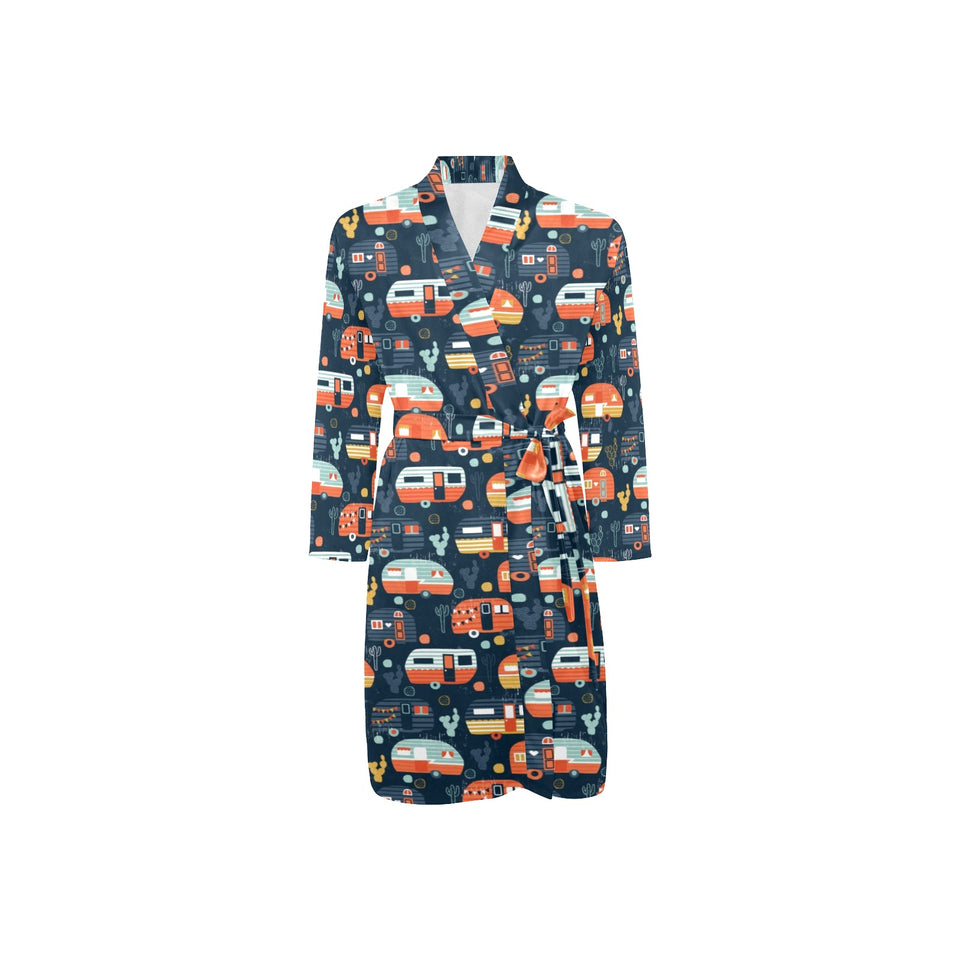 Camper Van Pattern Print Design 05 Men's Long Sleeve Belted Night Robe