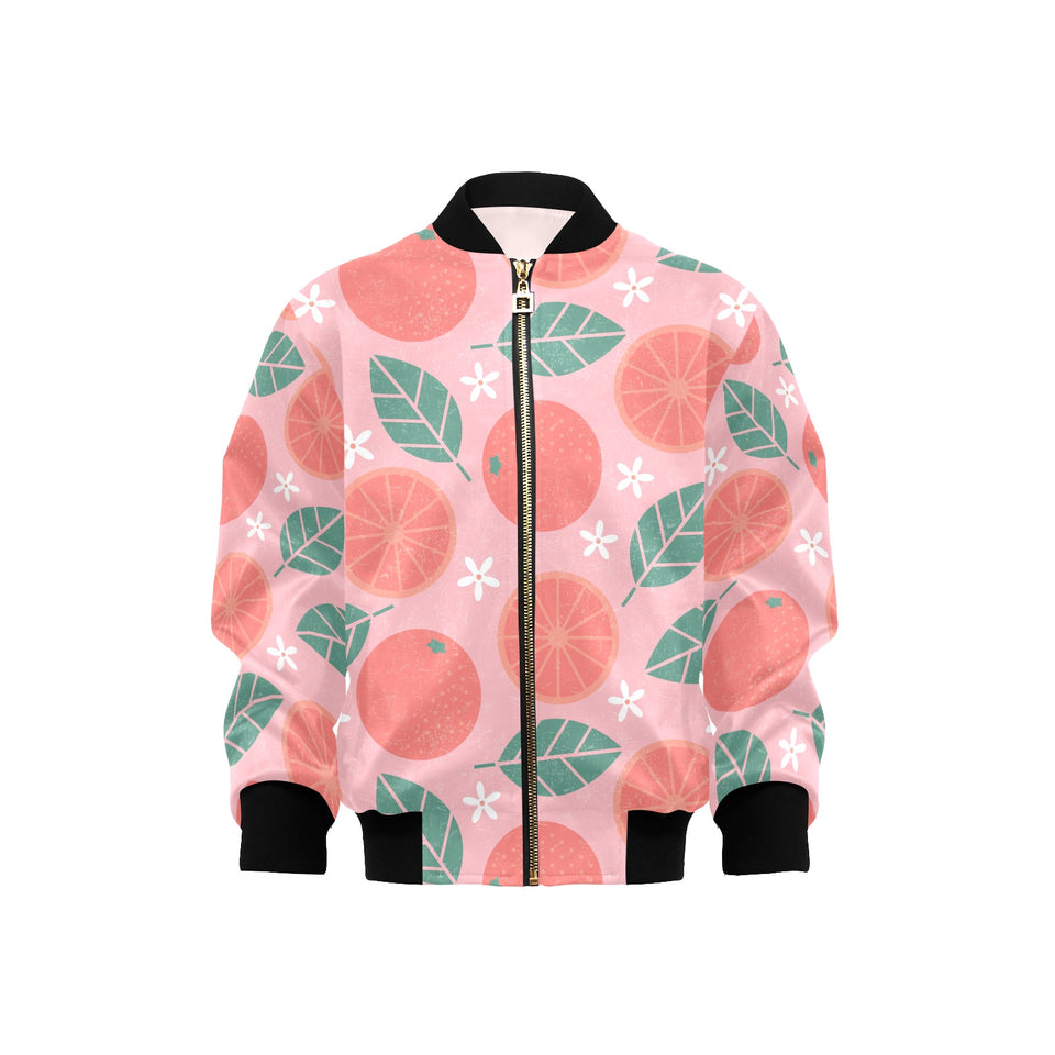 Grapefruit leaves flower pink background Kids' Boys' Girls' Bomber Jacket