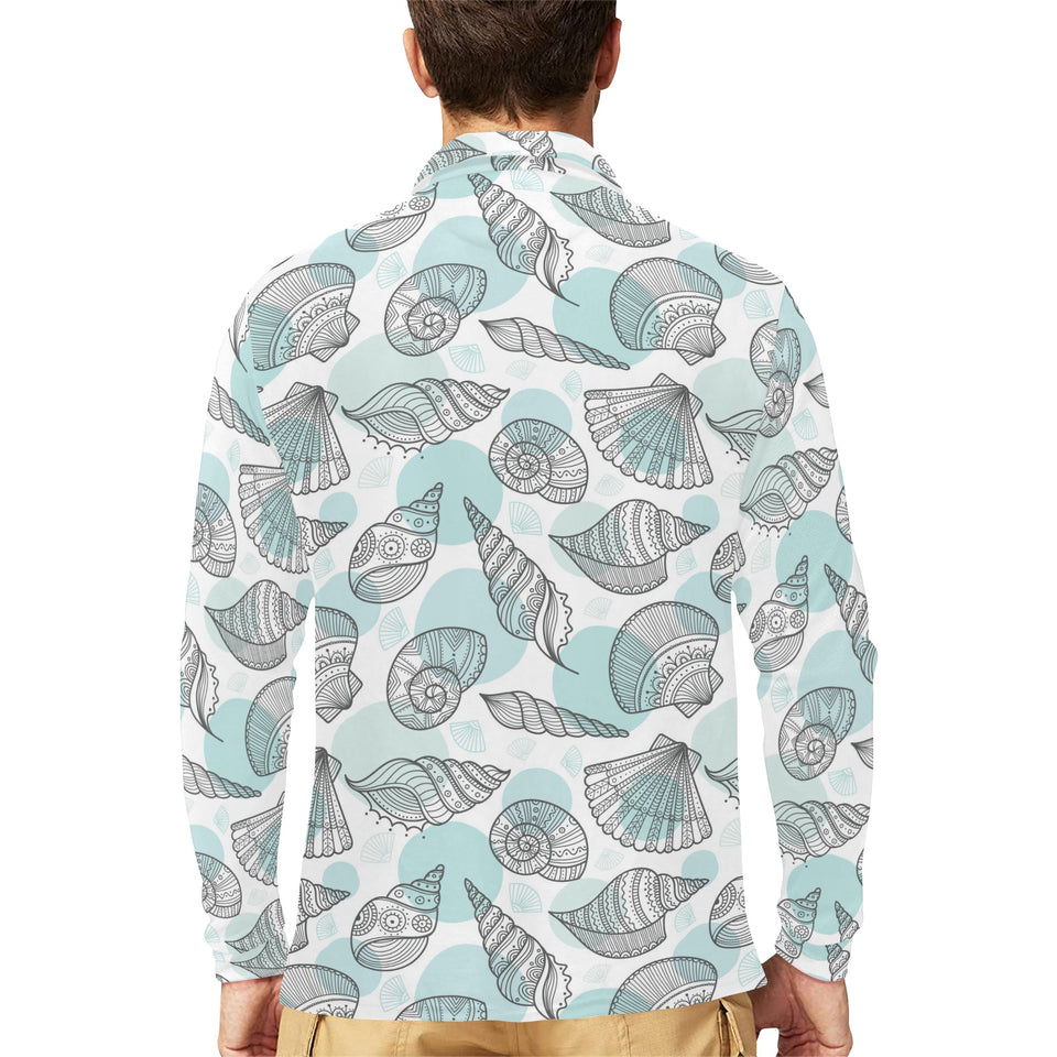 Shell polynesian tribal Men's Long Sleeve Polo Shirt