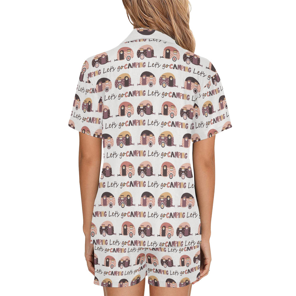 Camper Van Pattern Print Design 01 Women's V-Neck Short Pajama Set