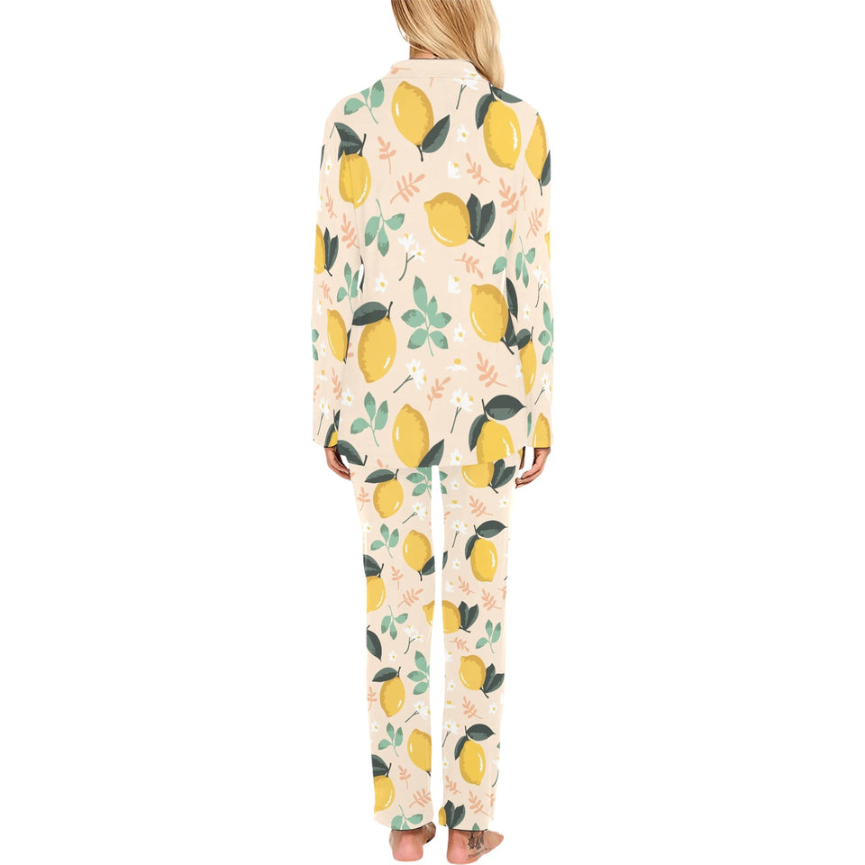 lemon flower leave pattern Women's Long Pajama Set