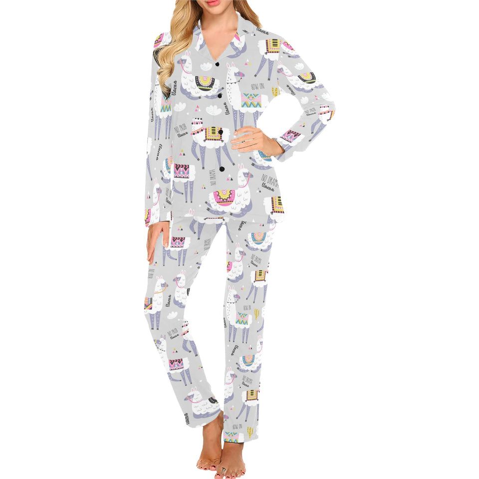 Cute Llama Alpaca pattern Women's Long Pajama Set