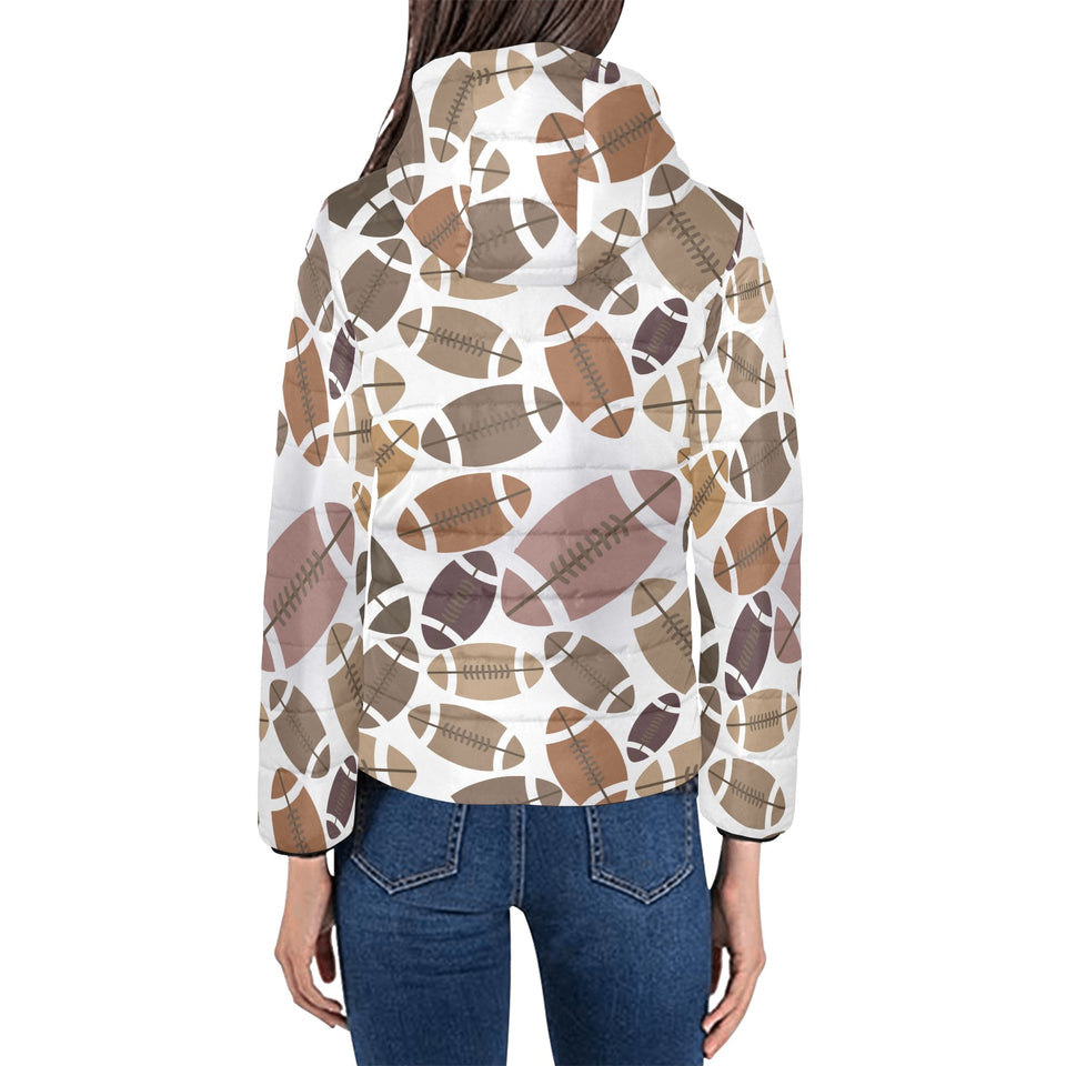 American football ball pattern Women's Padded Hooded Jacket