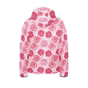 Rose Pattern Print Design 02 Kids' Boys' Girls' Padded Hooded Jacket