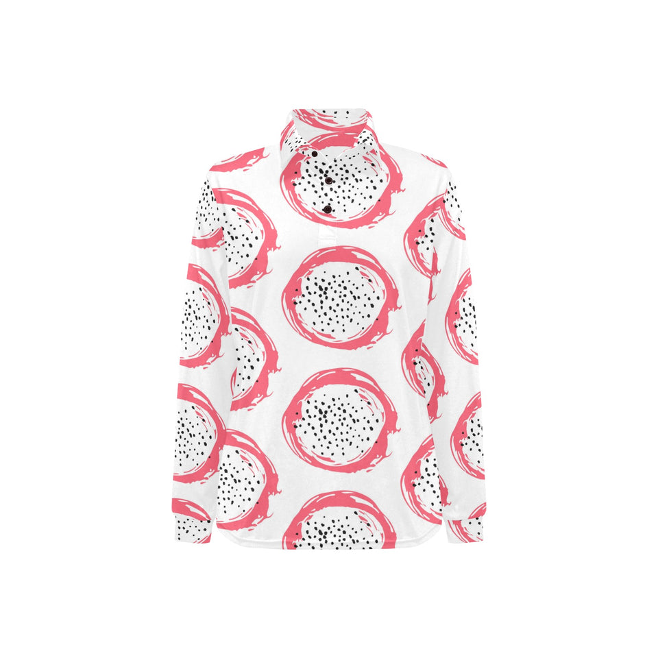 Hand drawn dragon fruit Women's Long Sleeve Polo Shirt