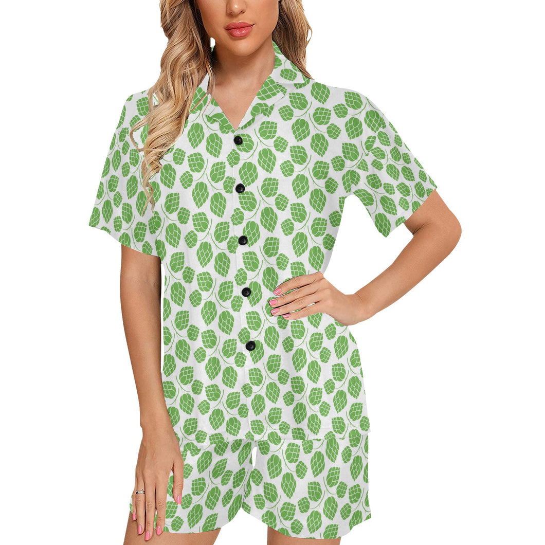 Hop pattern background Women's V-Neck Short Pajama Set