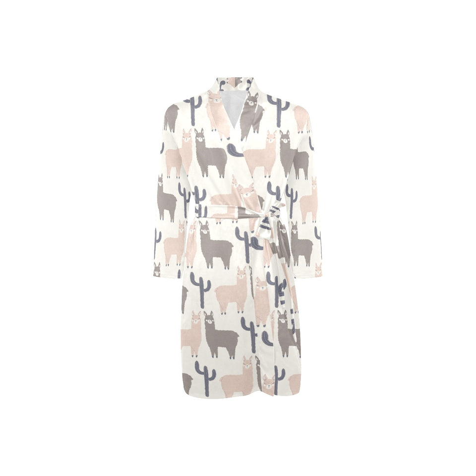 Llama Alpaca pattern Men's Long Sleeve Belted Night Robe