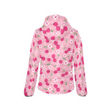 cherry flower pattern pink background Women's Padded Hooded Jacket