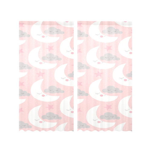 Cute moon cloud star pattern pink dot background Gauze Curtain