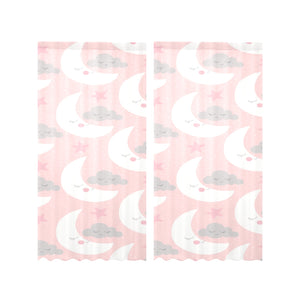 Cute moon cloud star pattern pink dot background Gauze Curtain