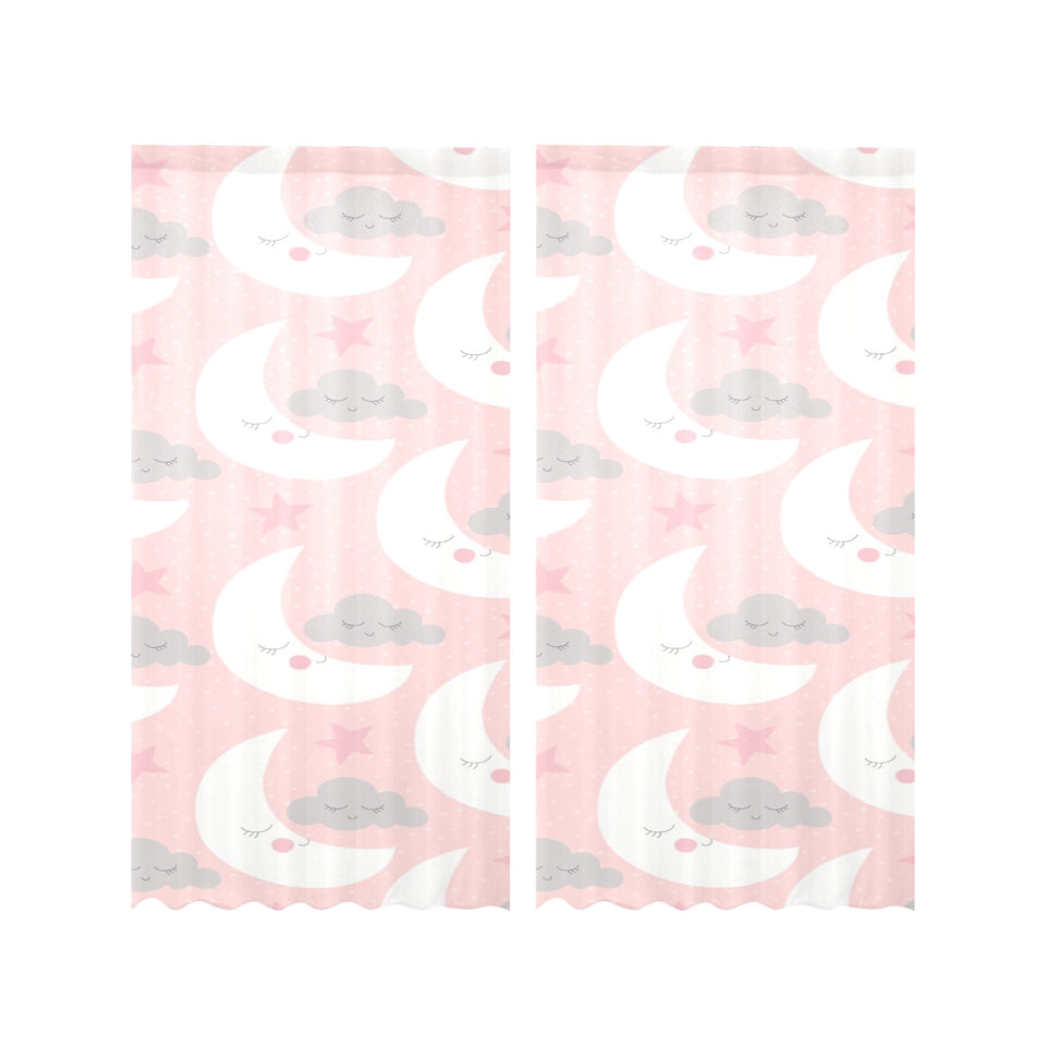Cute moon cloud star pattern pink dot background Gauze Curtain